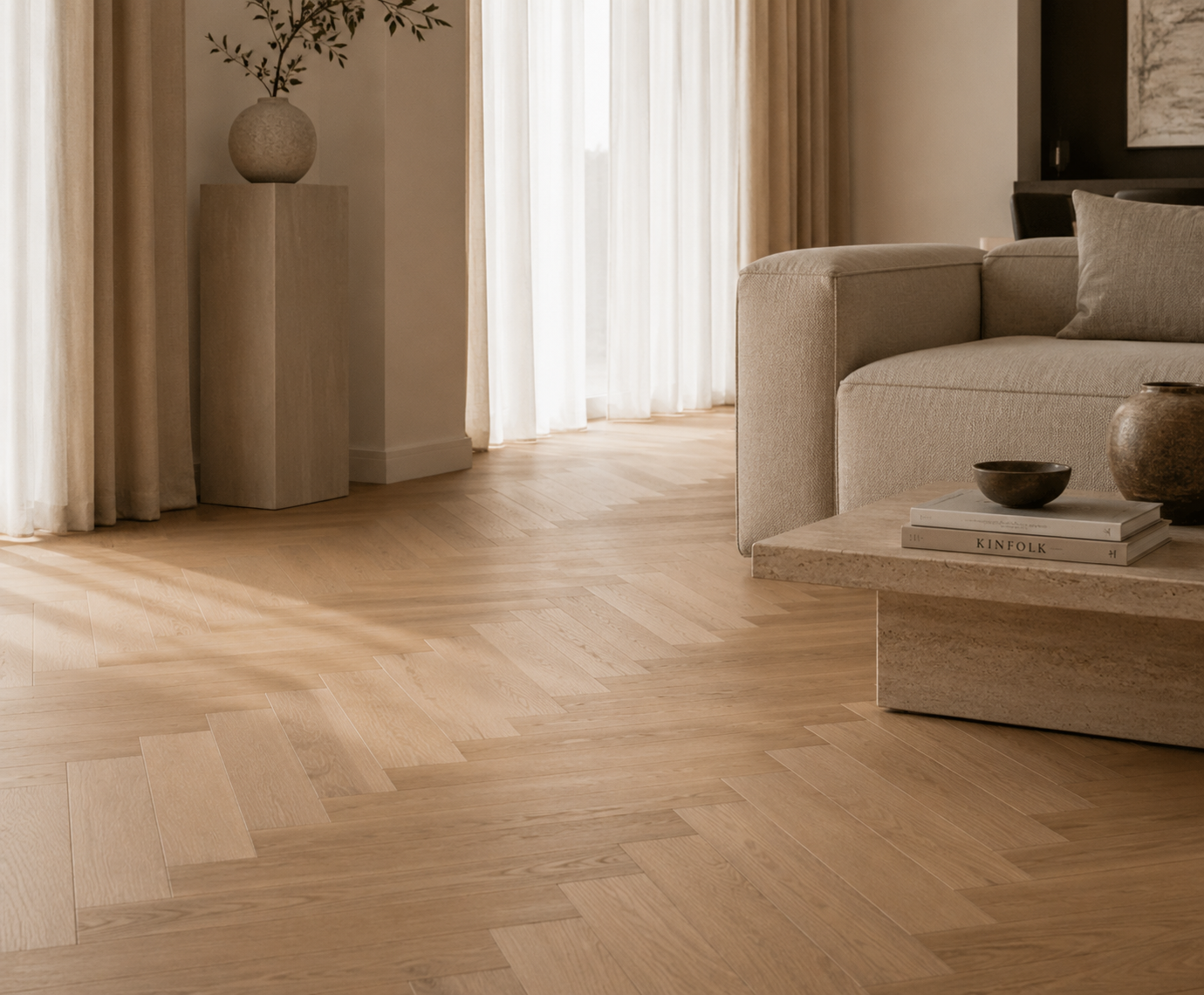 Luxe interieur met warme vloerafwerking