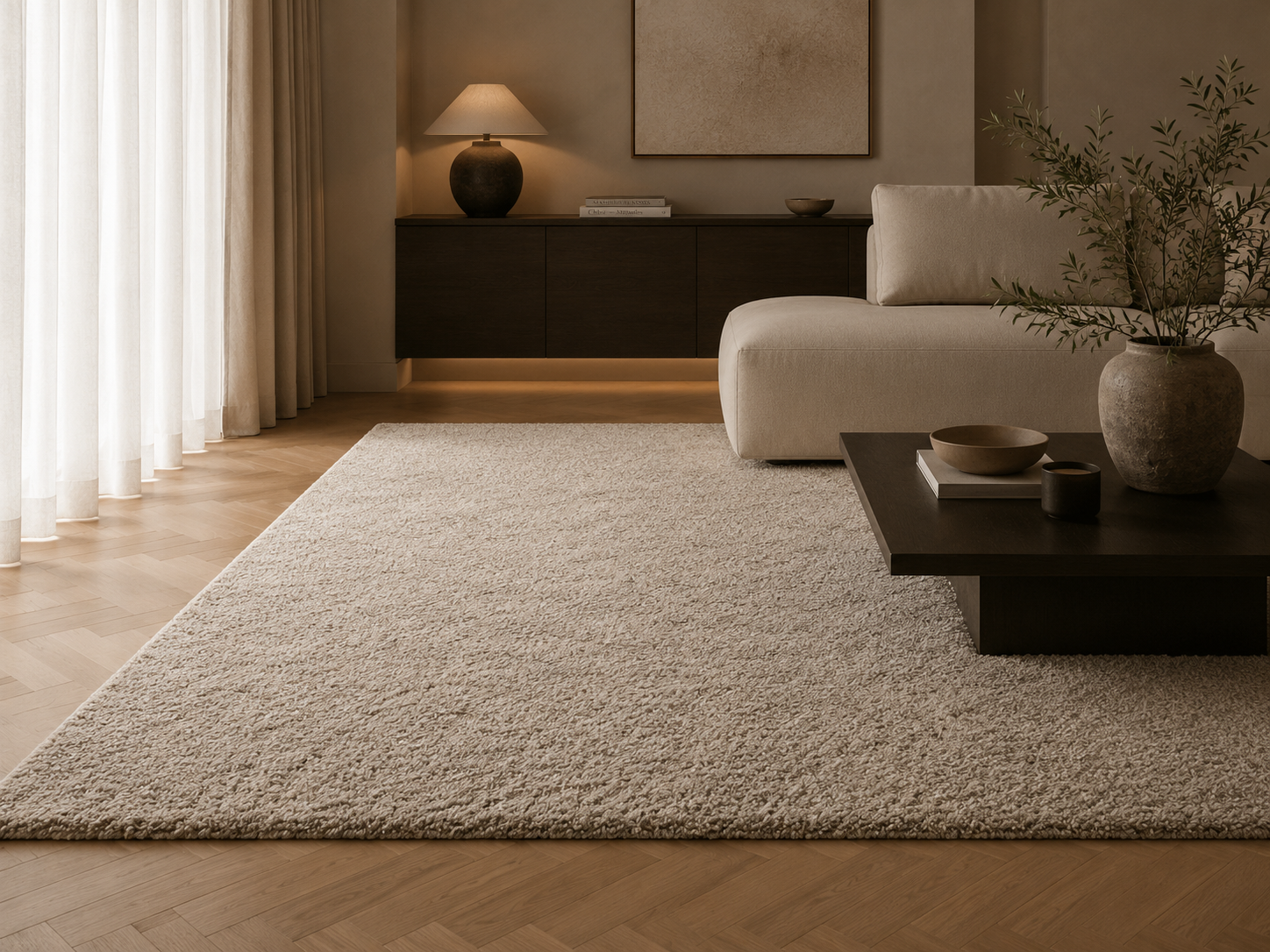 Warm interieur met hoogwaardig tapijt